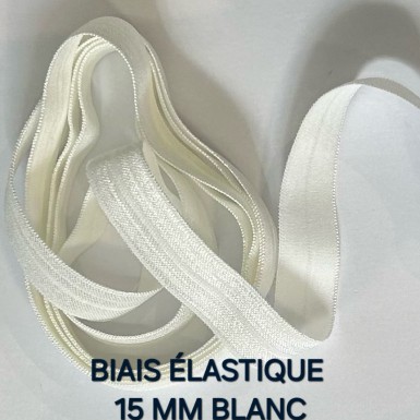 Biais élastique pré plié 15mm blanc