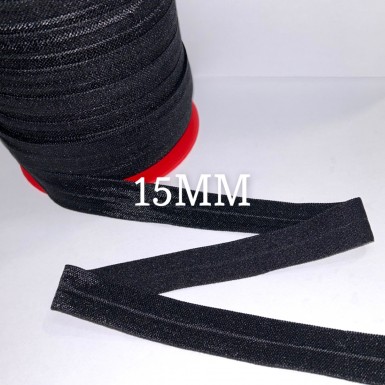 Biais élastique pré plié 15mm noir