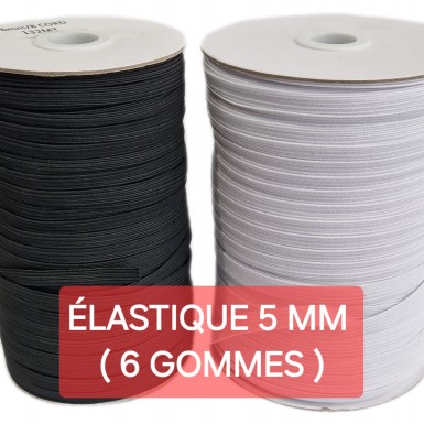 Elastique plat tressé  5mm ( 6 gommes élastique ) NOIR