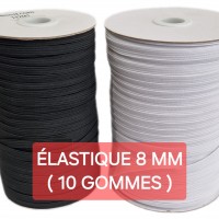Elastique plat tresse 8mm ( 10 GOMMES ELASTIQUE ) BLANC