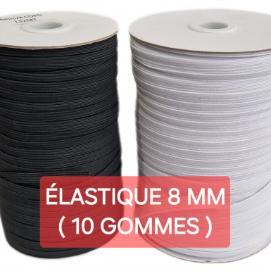 Elastique plat tresse 8mm ( 10 GOMMES ELASTIQUE ) BLANC