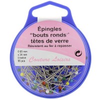Epingle à bouts ronds en tête de verre multicolore x95