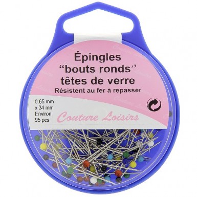 Epingle à bouts ronds en tête de verre multicolore x95