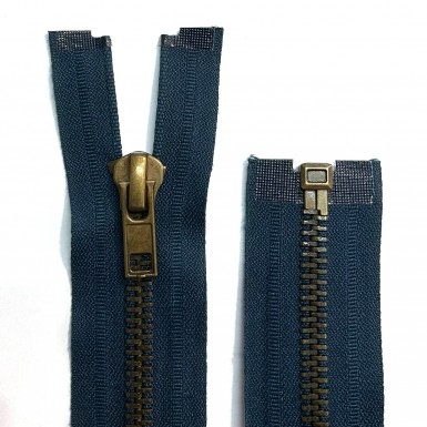 Fermeture métallique séparable grosse maille N°8 BLEU MARINE antique brass