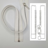 Fermeture éclair métallique séparable alu maille fine argent couleur blanc cassé