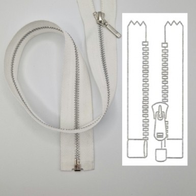 Fermeture éclair métallique séparable alu maille fine argent couleur blanc cassé