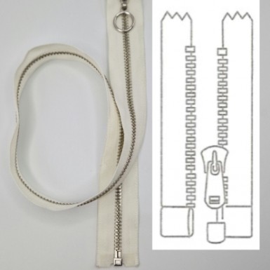 Fermeture metalliques séparable maille fine argent brillante couleur blanc casssé
