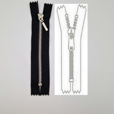 Fermeture metallique alu maille fine argent non séparable